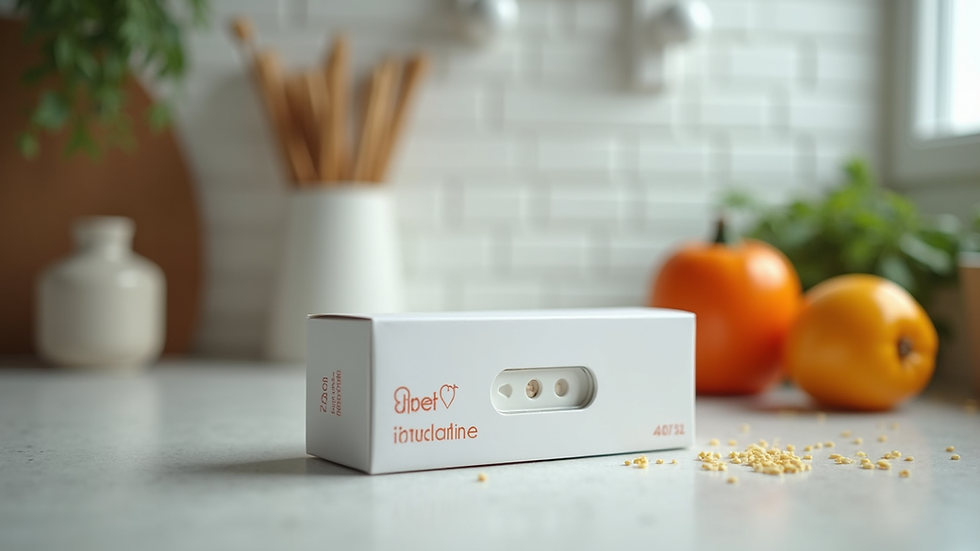 Close-up view of a food intolerance test kit on a kitchen counter