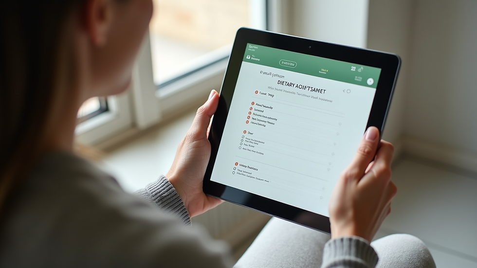 Eye-level view of a person using a tablet to complete a dietary assessment