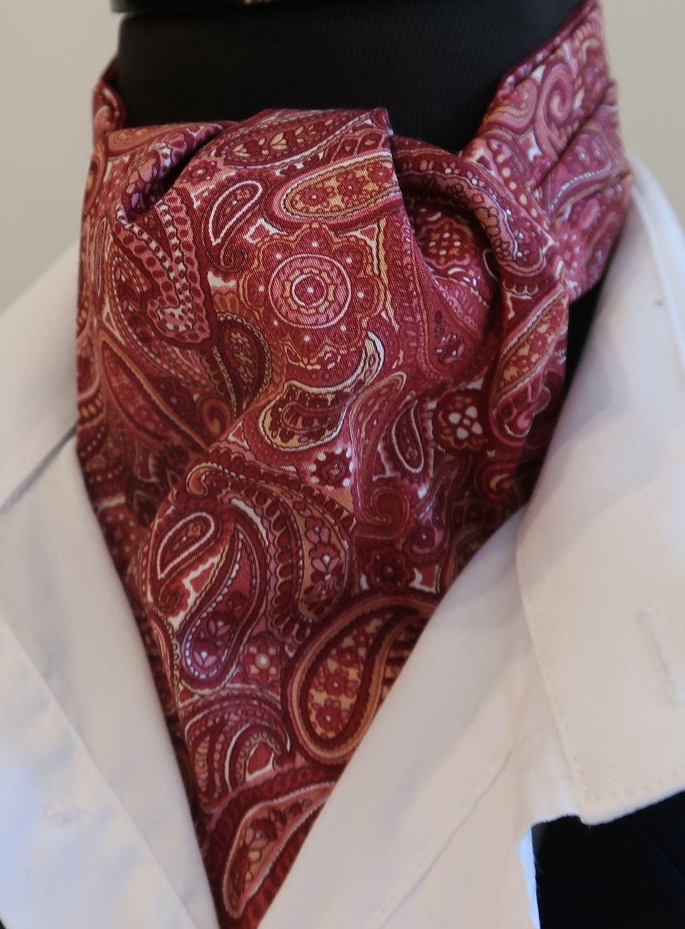 Thumbnail: Mens Burgundy and Deep Dusty Pink Paisley Cotton Ascot Cravat / Pocket Square