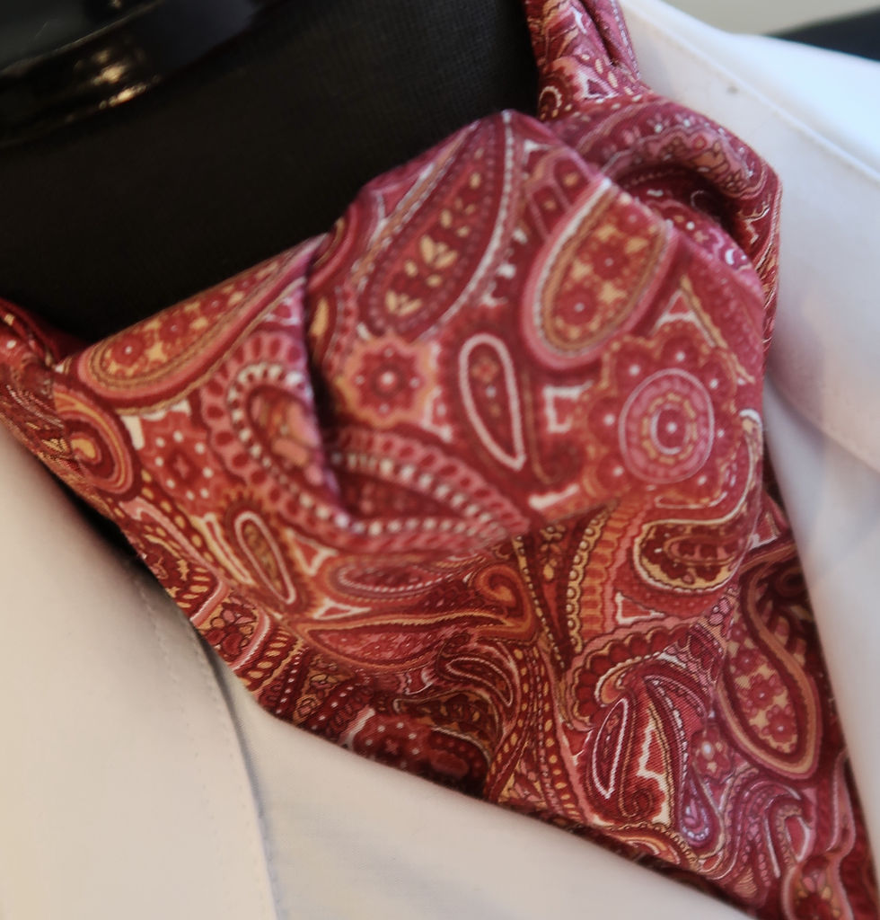 Thumbnail: Mens Burgundy and Deep Dusty Pink Paisley Cotton Ascot Cravat / Pocket Square
