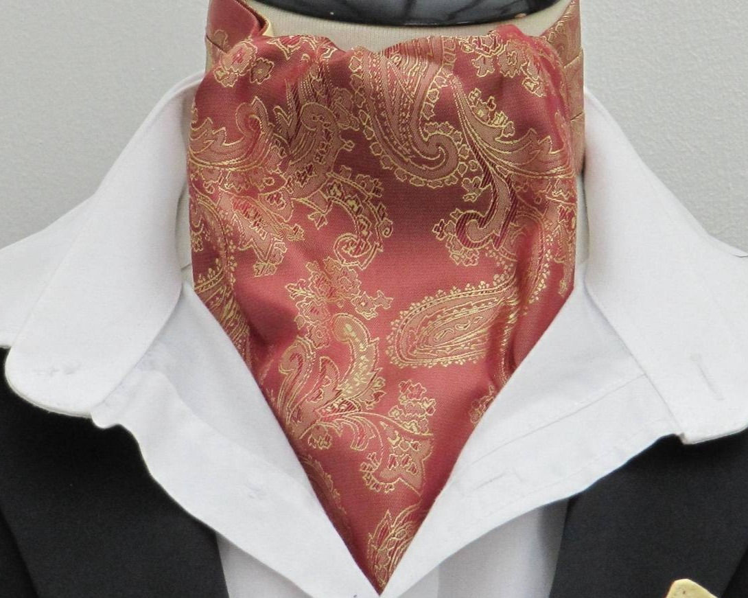 Mens Rust & Gold Paisley Satin Ascot Cravat & Pocket Square