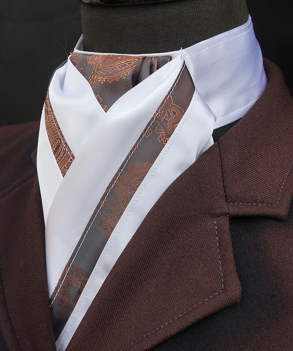 Thumbnail: Ready Tied White Faux Silk with Chocolate and Copper Paisley Satin Stock
