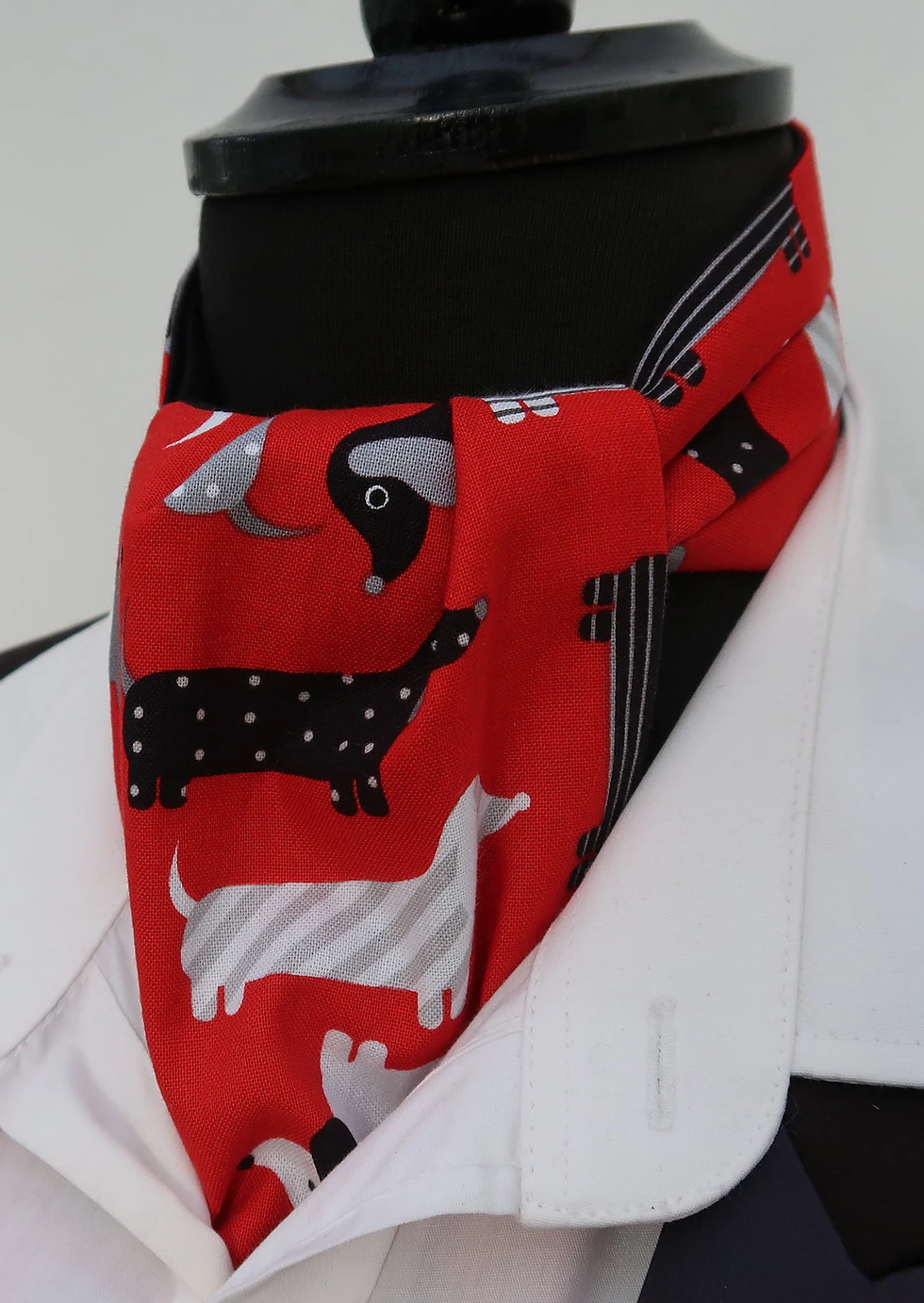 Thumbnail: Mens Red & Black Daxi Dogs Cotton Ascot Cravat & Pocket Square