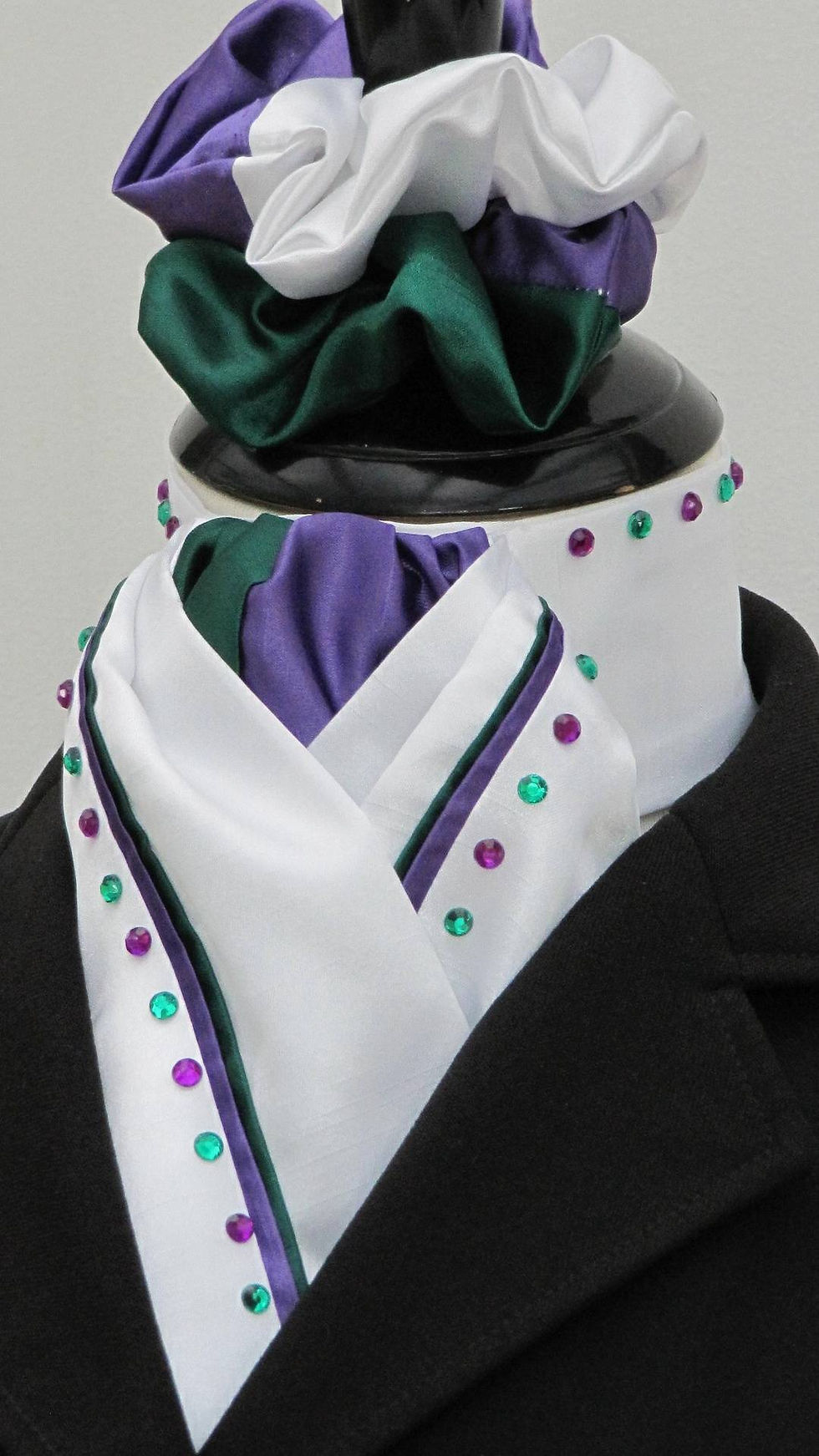 Thumbnail: copy of White Faux Silk with Two Colour Golds Riding Stock, option of Diamantes