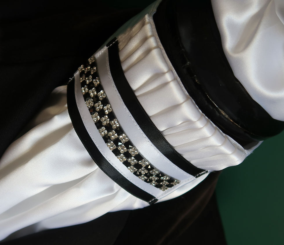 Thumbnail: Ready Tied Faux Silk Riding Stock Bib with Black & Clear Diamante Detail