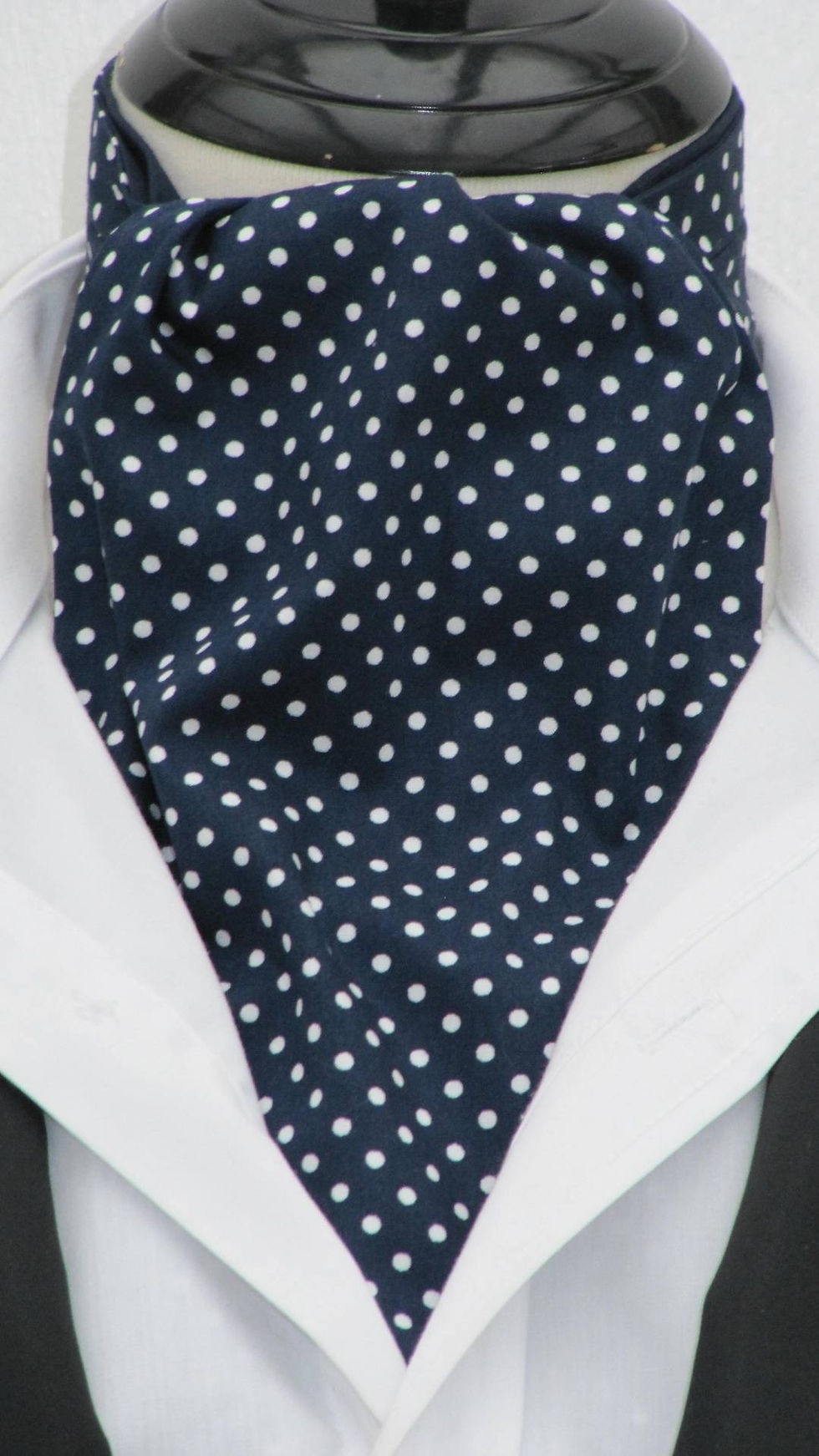 Thumbnail: Mens Navy Blue & White Pin Dot Cotton Ascot Cravat & Pocket Square