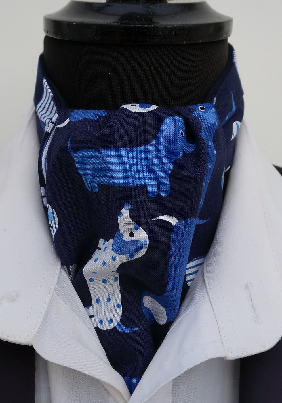 Thumbnail: Mens Navy and Royal Blue Daxi Dogs Design Cotton Ascot Cravat & Pocket Square