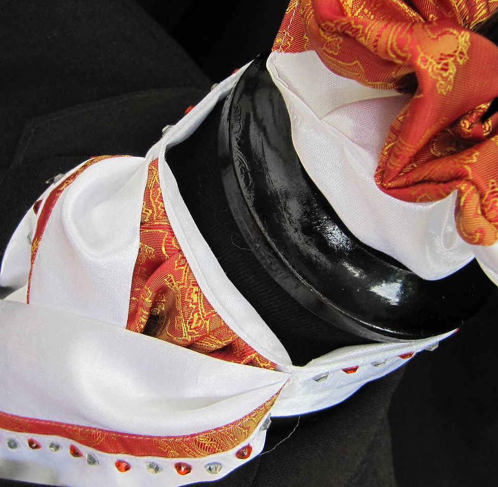 Thumbnail: White with Orange & Gold Paisley Riding Stock, option of Diamantes