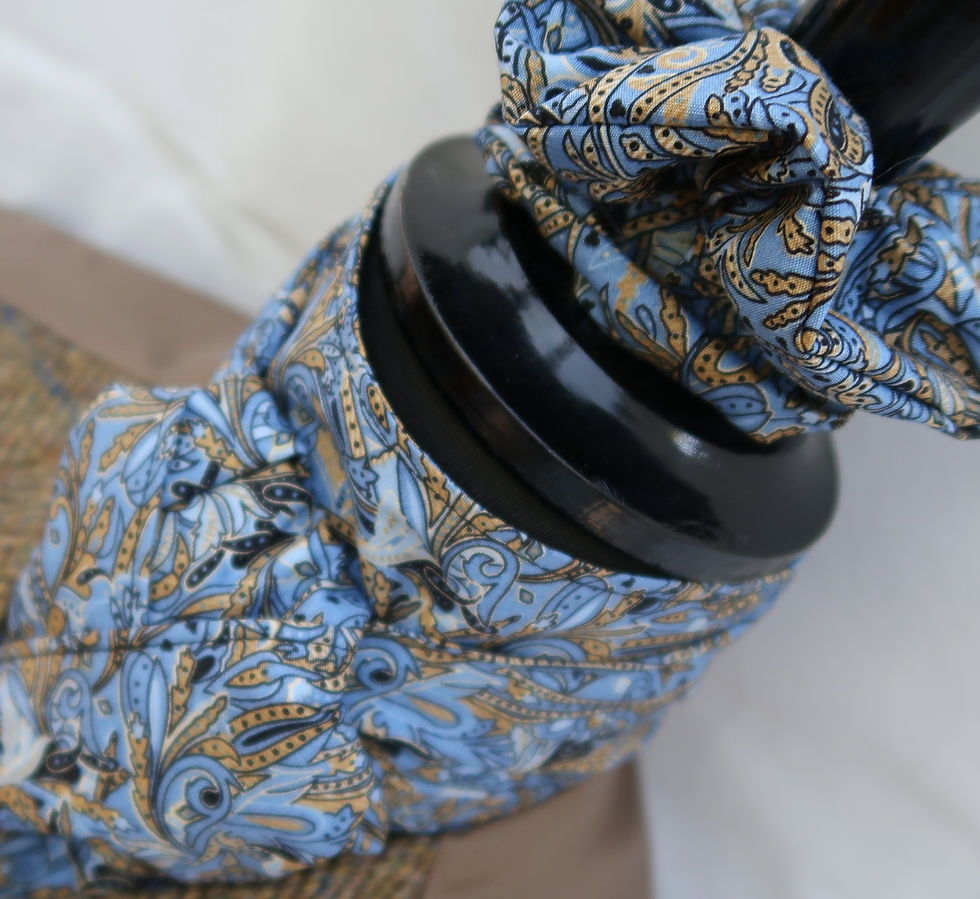 Thumbnail: Ready Tied or Self Tie French Blue Mustard Paisley Cotton Stock Scrunchie Square