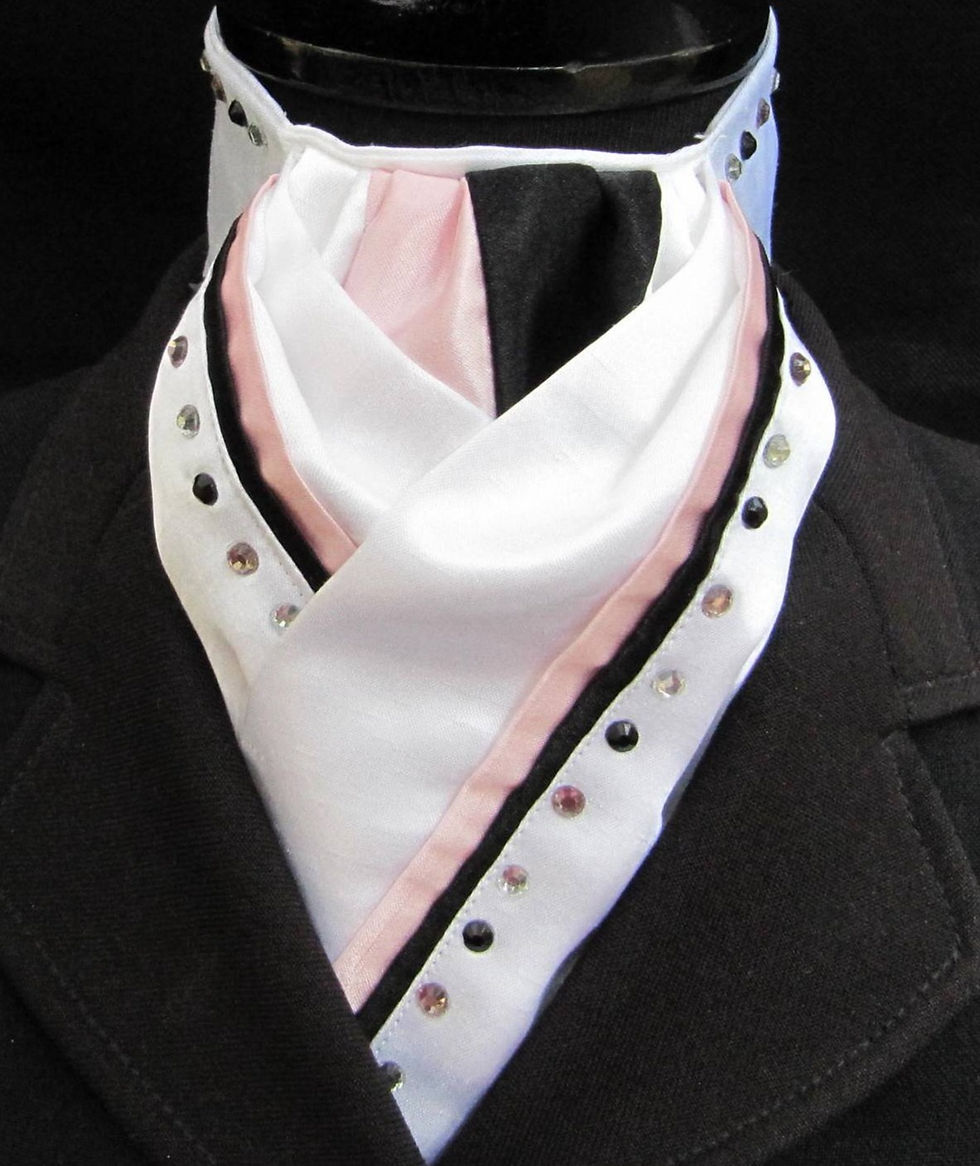 Thumbnail: White, Black & Baby Pink Faux Silk Riding Stock, option of Diamantes