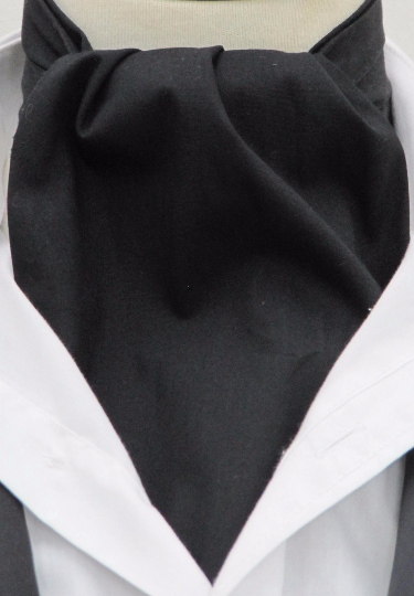 Thumbnail: Mens Plain Black Cotton Ascot Cravat & Pocket Square
