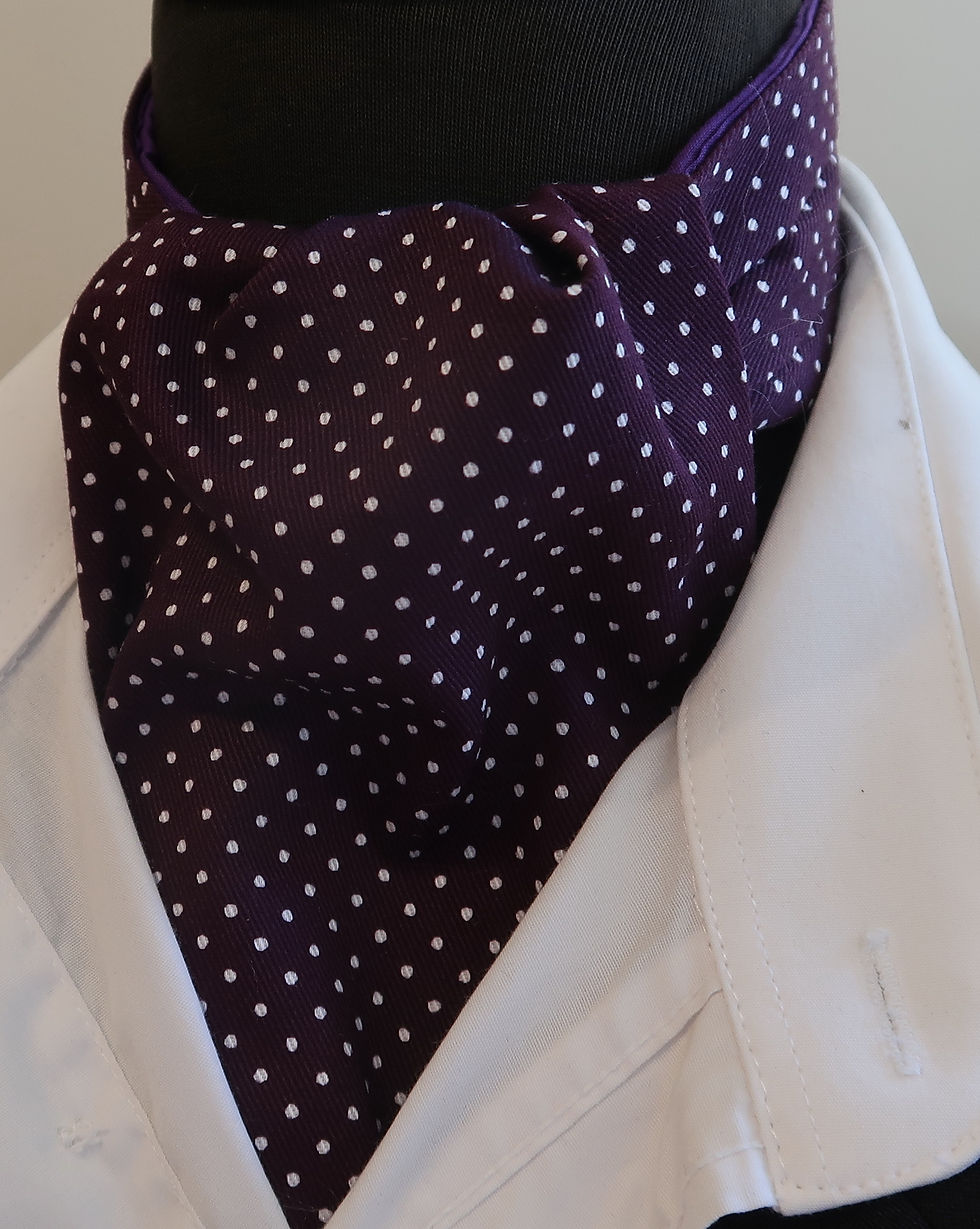 Thumbnail: Mens Deep Purple and white pin spot Cotton Ascot Cravat Pocket Square