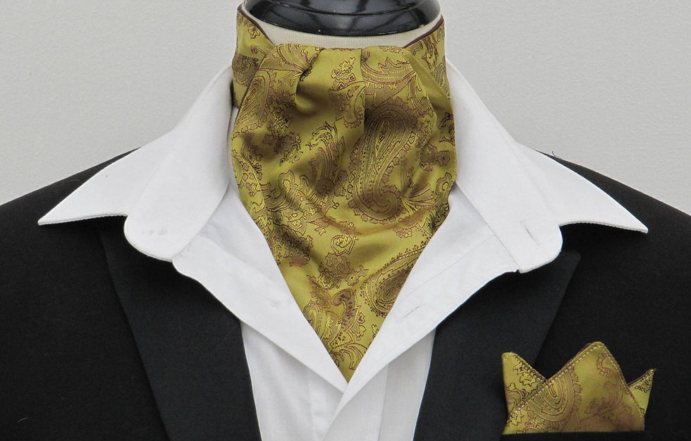 Thumbnail: Mens Antique Gold & Brown Paisley Satin Ascot Cravat & Pocket Square