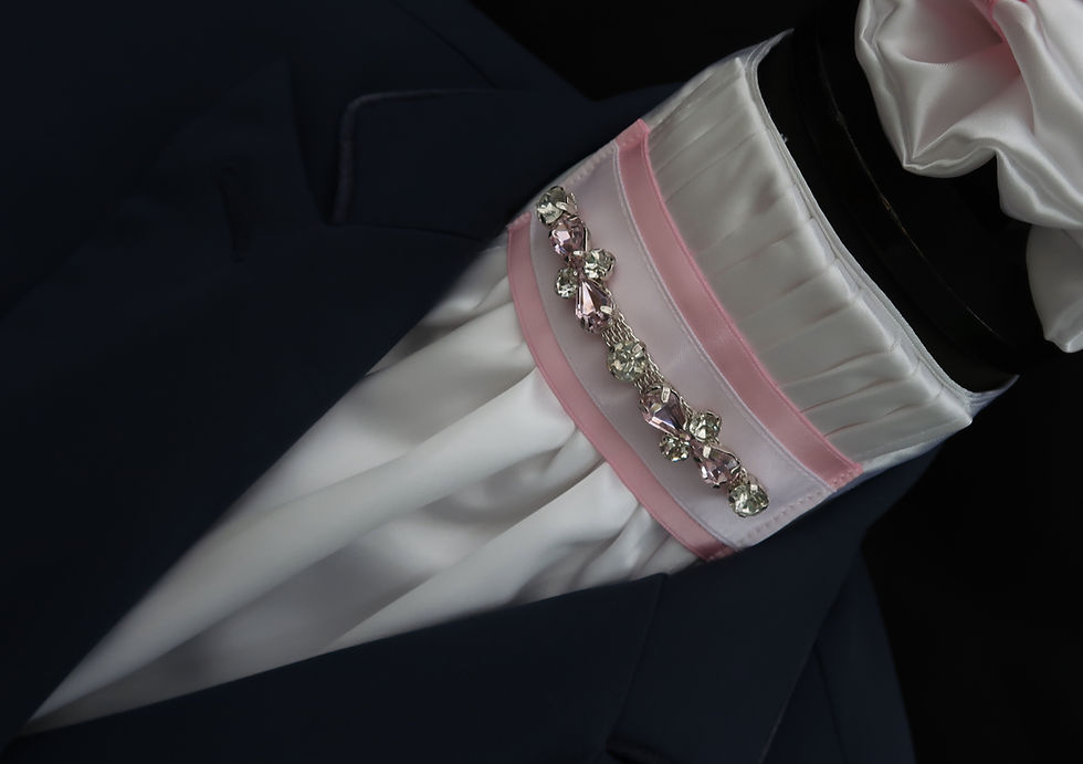 Thumbnail: Ready Tied White Satin Bib with Baby Pink Diamante Detail Stock Tie Scrunchie Sq