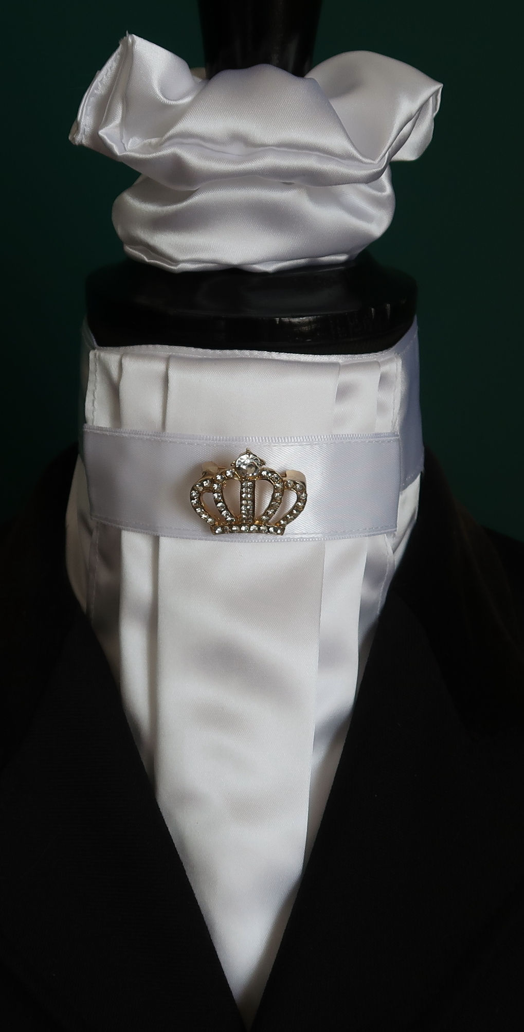 Ready Tied Riding Stock Bib with Gold and Diamante Ornate Crown Pin