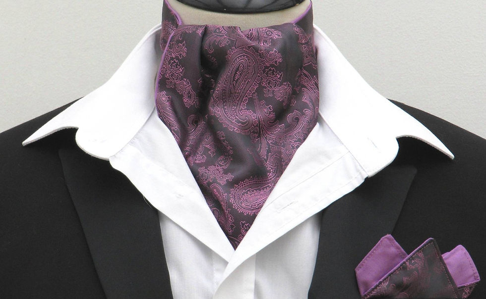 Thumbnail: Mens Purple & Lilac Paisley Satin Ascot Cravat & Pocket Squ