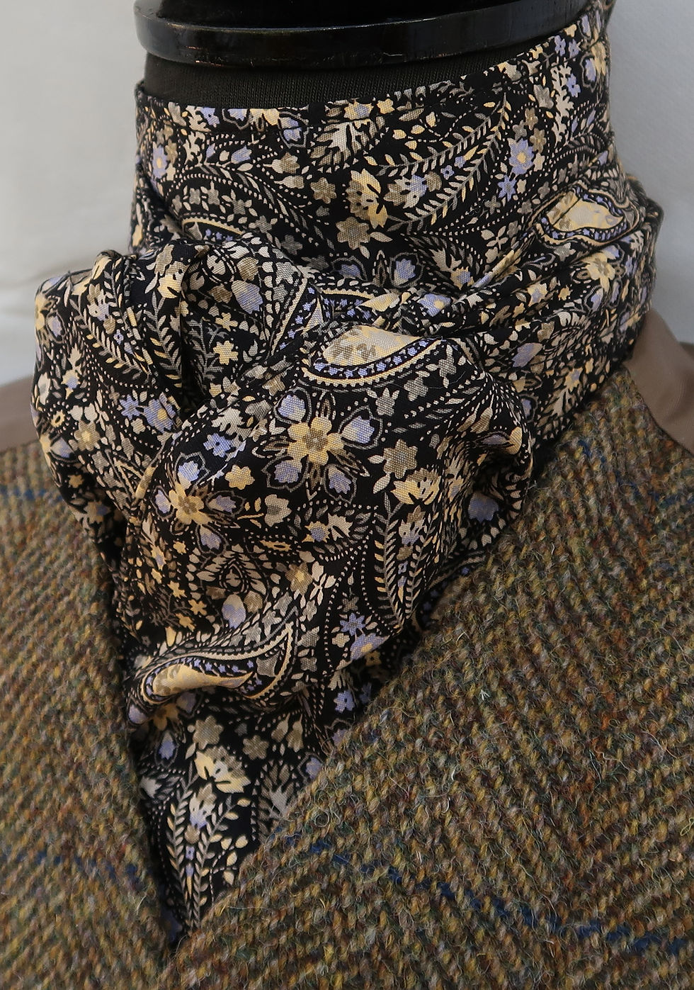 Thumbnail: Ready Tied or Self Tie Black Yellow Paisley Cotton Riding Stock Scrunchie