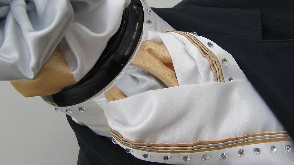 Thumbnail: White Faux Silk with Gold & Silver Riding Stock, option of Diamantes