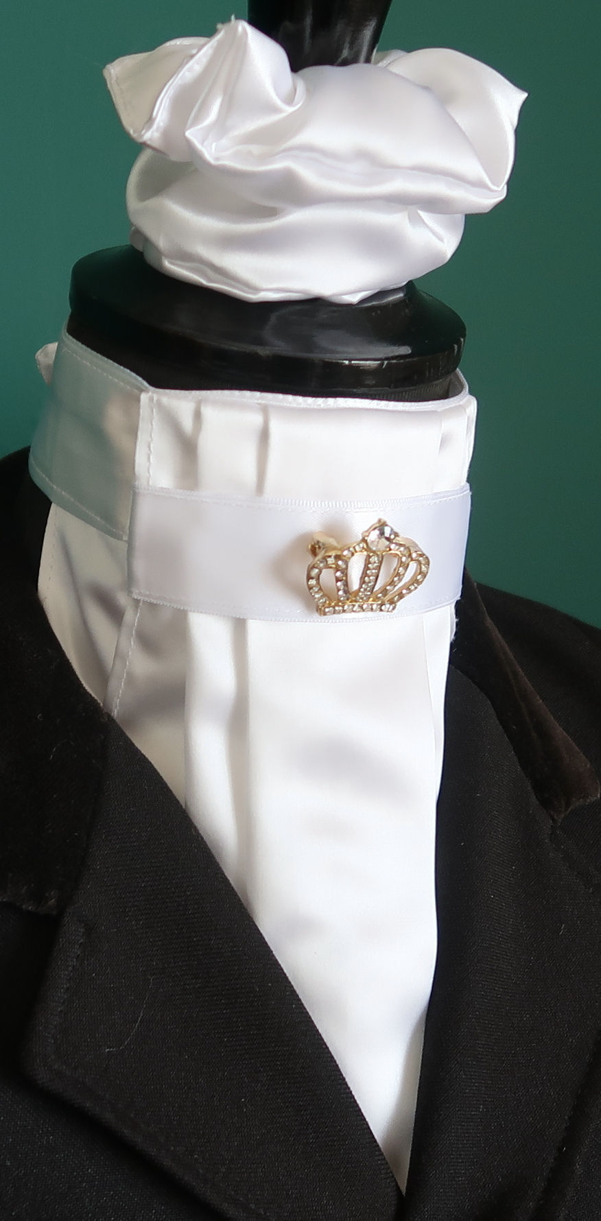 Thumbnail: Ready Tied Riding Stock Bib with Gold and Diamante Ornate Crown Pin