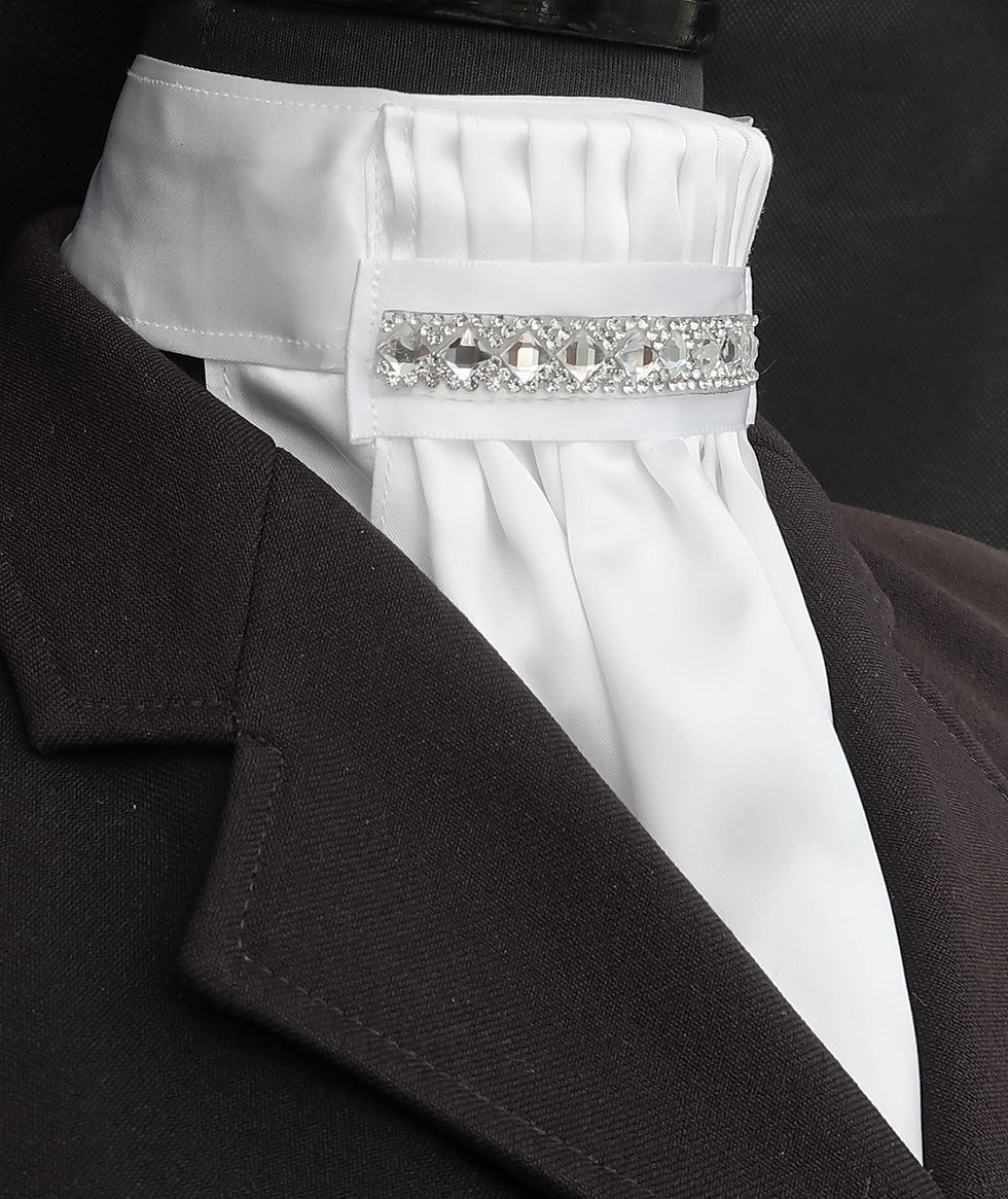 Thumbnail: Ready Tied White Faux Silk Bib with Diamond Detail Riding Stock Scrunchie