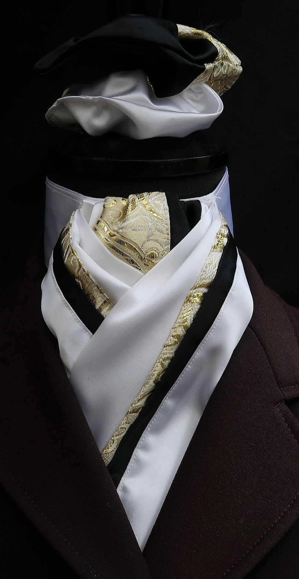 White Faux Silk with Black and Gold Paisley Detail Riding Stock
