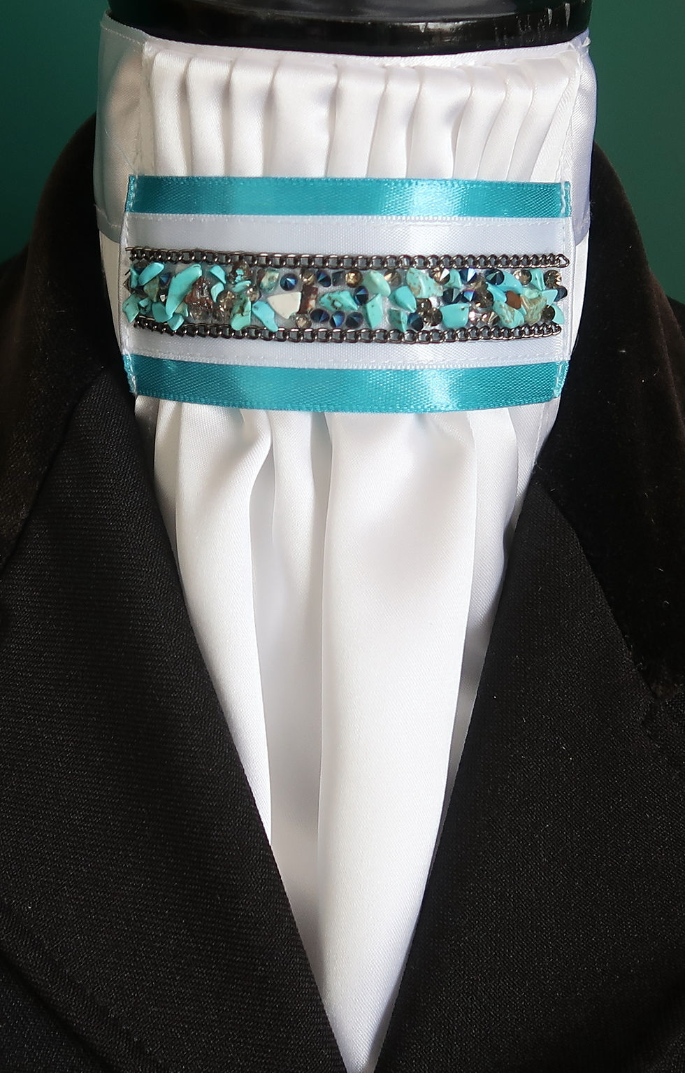 Thumbnail: Ready Tied Faux Silk Riding Stock with Turquoise Natural Stones and Diamantes