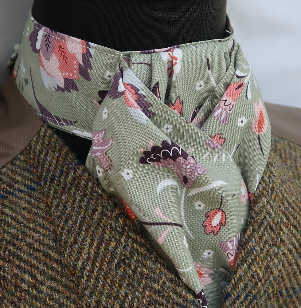 Thumbnail: Ready Tied or Self Tie Olive, Dusty Pink Mauve Cotton Stock Tie Scrunchie Square