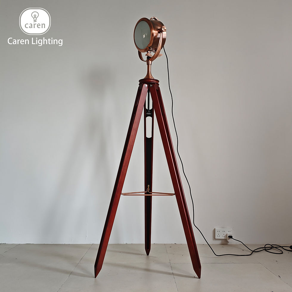 Thumbnail: Retro Industrial Nautical Searchlight Tripod Floor Lamp, Adjustable Mahogany