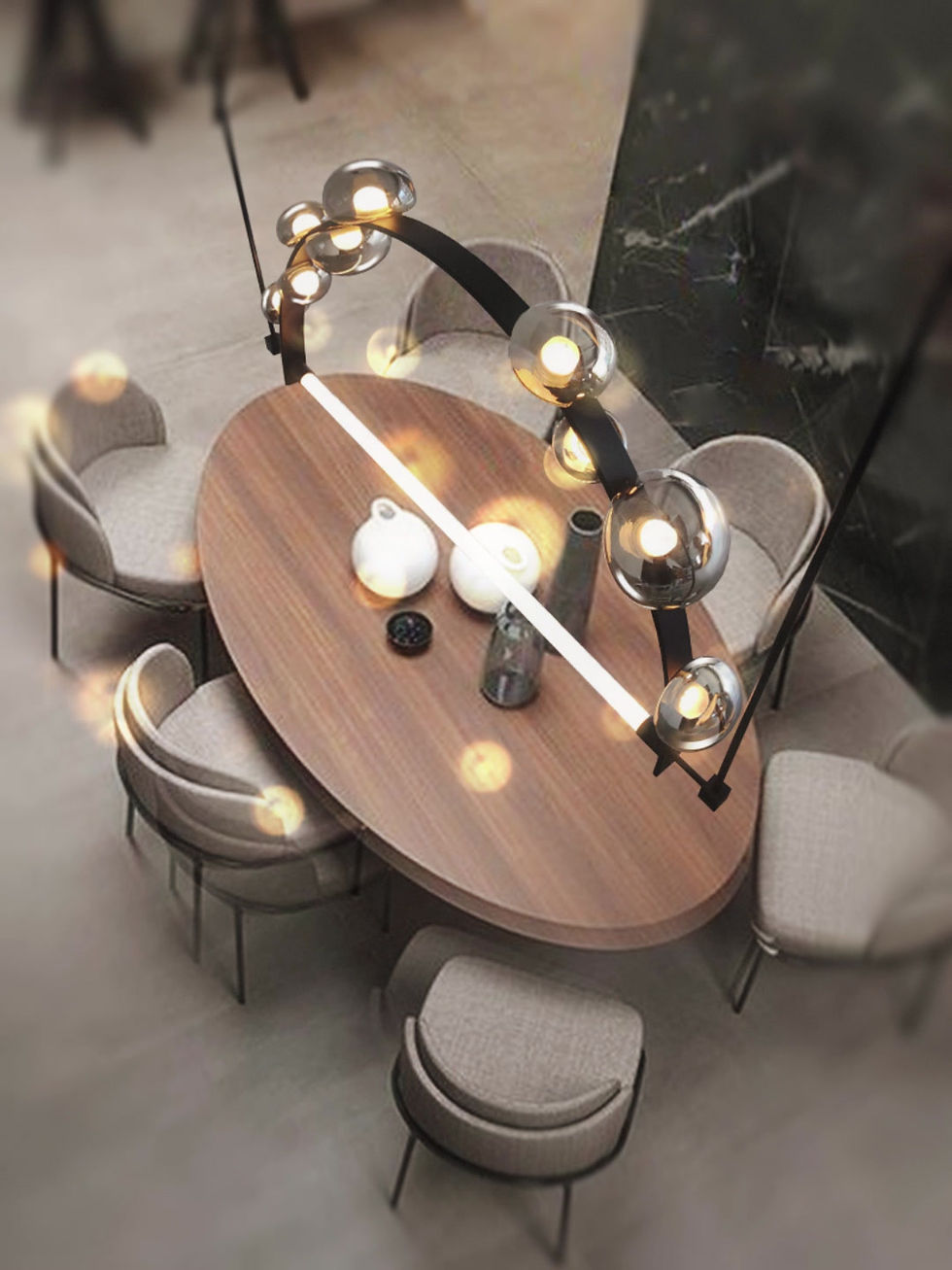 Thumbnail: Create a captivating and immersive atmosphere. Imagine interconnected hemispherical glass domes casting dreamy light in a ho