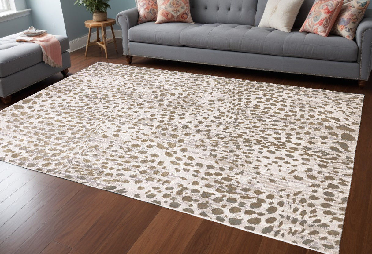 8' X 11' Brown And Ivory Abstract Stain Resistant Area Rug
