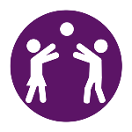 HFL's icon for Healthy Children; purple background with two figures playing ball together