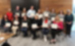 Nonprofit Leadership Academy Graduates, along with IU's Sara Johnson (top left) and HFL CEO Maria Fruth (top right), 2024.