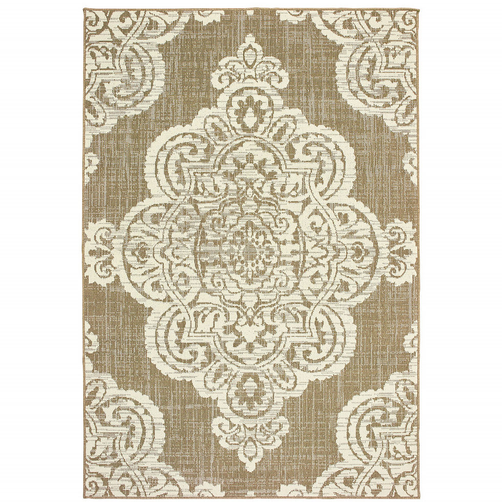 4' X 6' Tan Oriental Stain Resistant Indoor Outdoor Area Rug