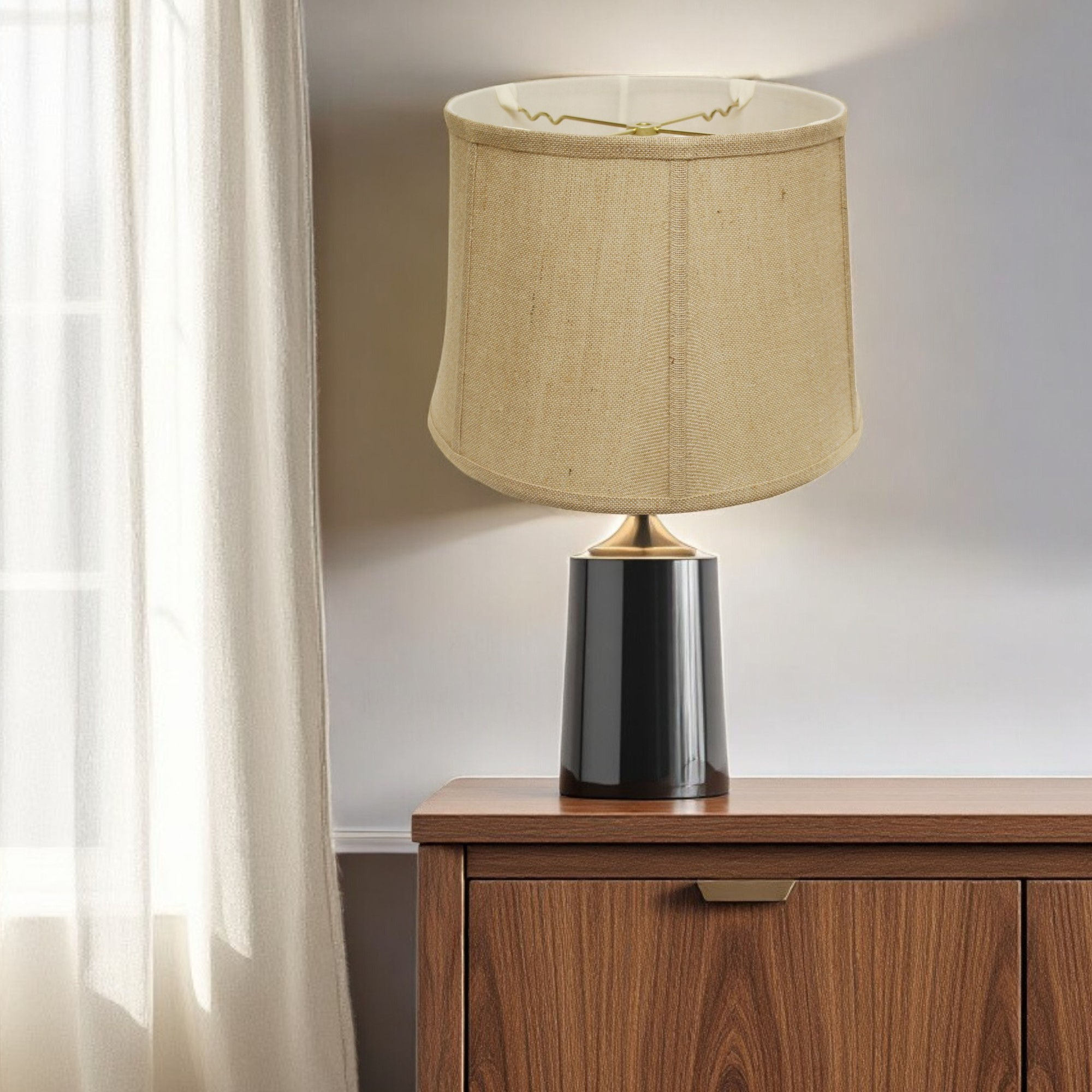 19" Golden Fiber Throwback Drum Burlap Lampshade