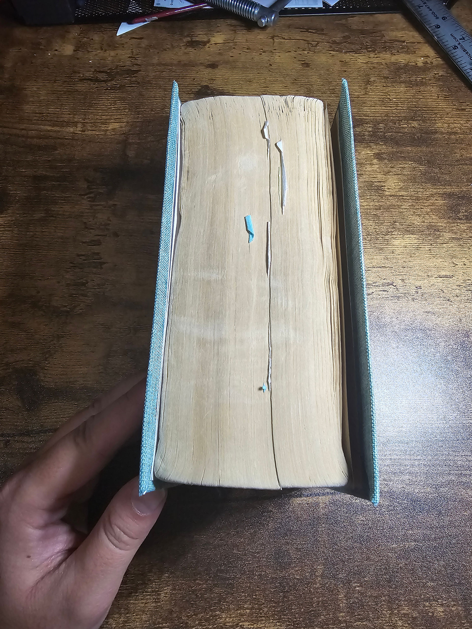 The front of the book after being rebound by me, the pages no splitting