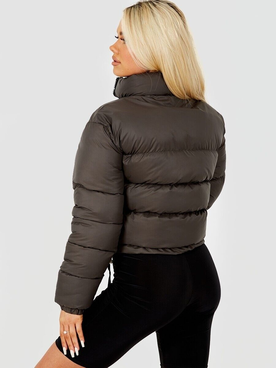 Thumbnail: Women's Ladies Quilted Winter Coat Thick Puffer Padded Crop Hooded Jacket Parka