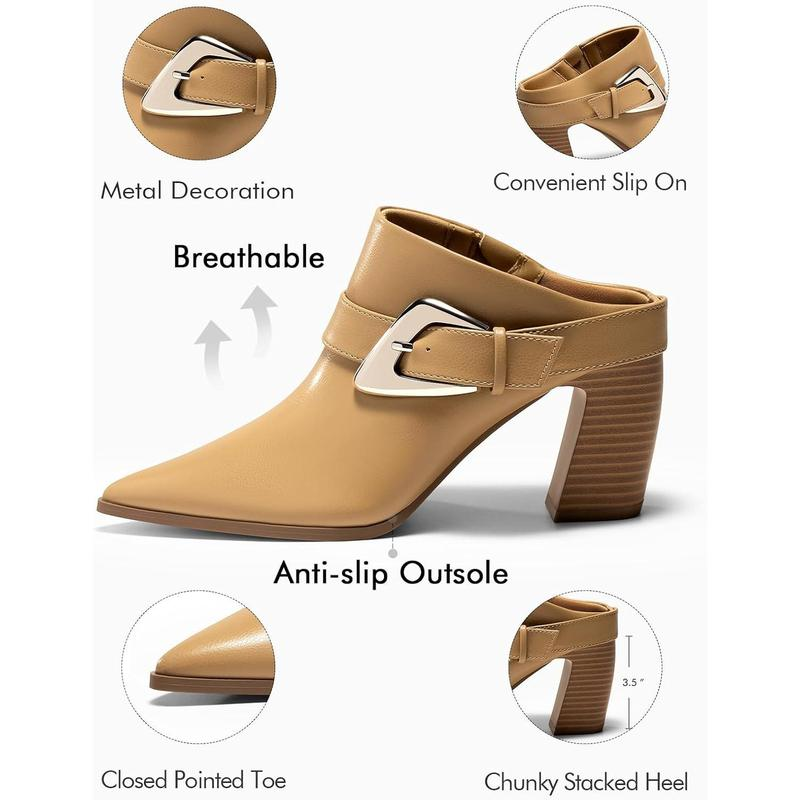 Thumbnail: Fashare Womens Mules Boots Chunky Stacked Heel Pointed Toe Booties Slip On Dress