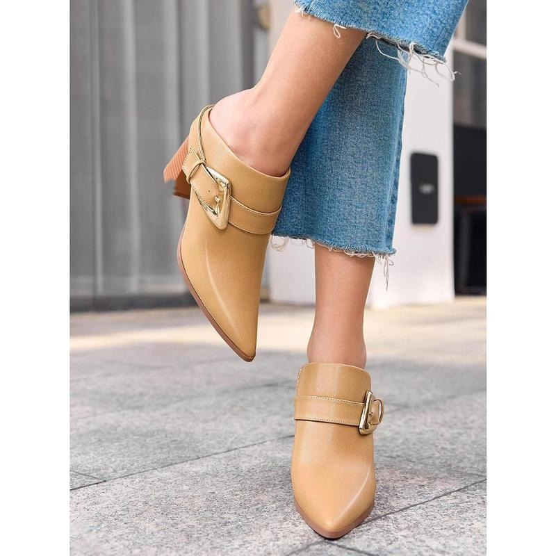 Thumbnail: Fashare Womens Mules Boots Chunky Stacked Heel Pointed Toe Booties Slip On Dress