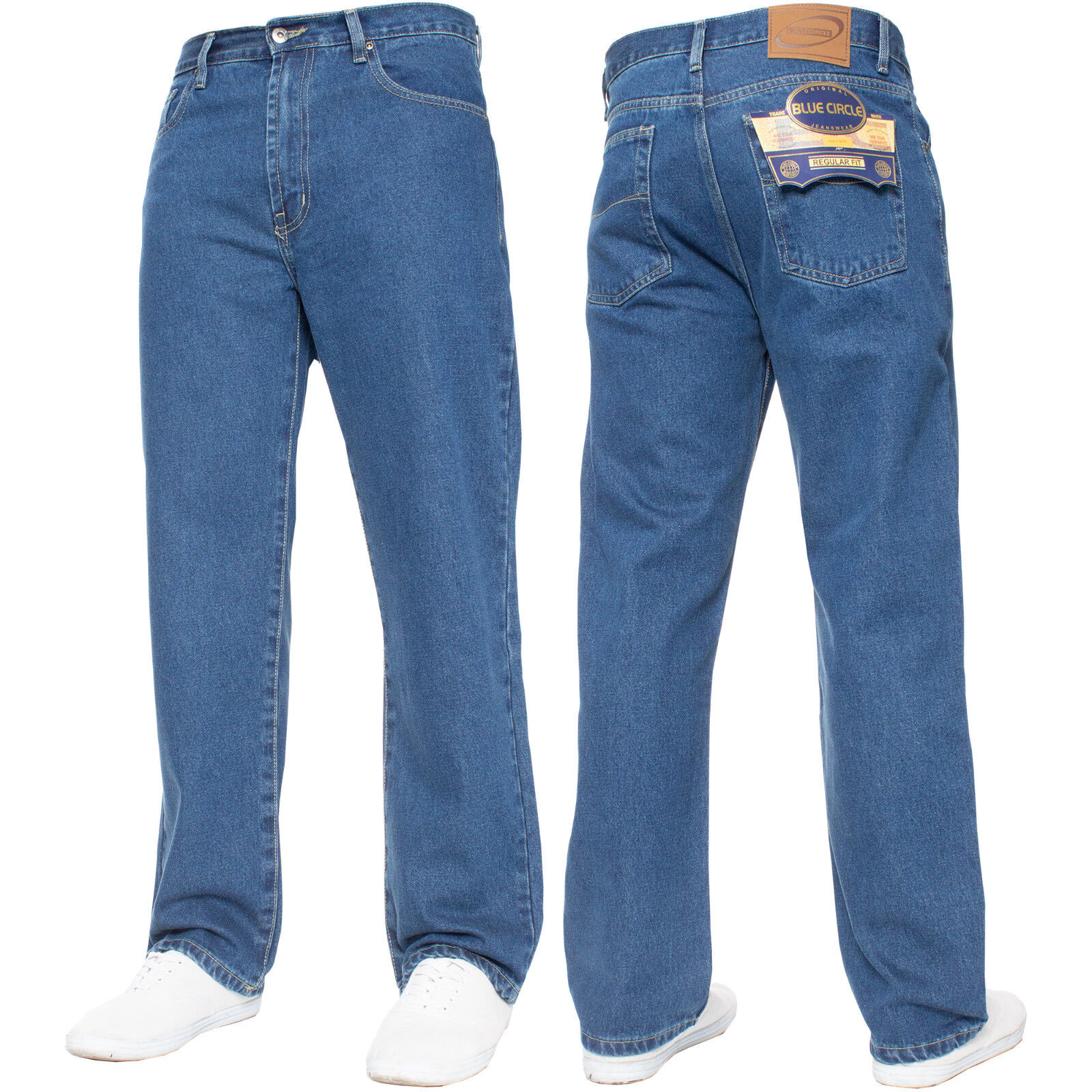 Mens Jeans Straight Leg Regular Fit Heavy Denim Trouser Pants All Uk Waist Sizes