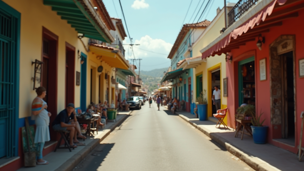Eye-level view of a colorful street market in Puerto Rico