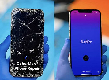 Before and after iphone screen repair at CyberMax iPhone Repair & Screen Repair in Charlotte NC