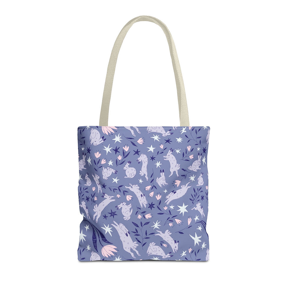 Thumbnail: 16x16 Purple Whimsical Bunny Tote Bag 