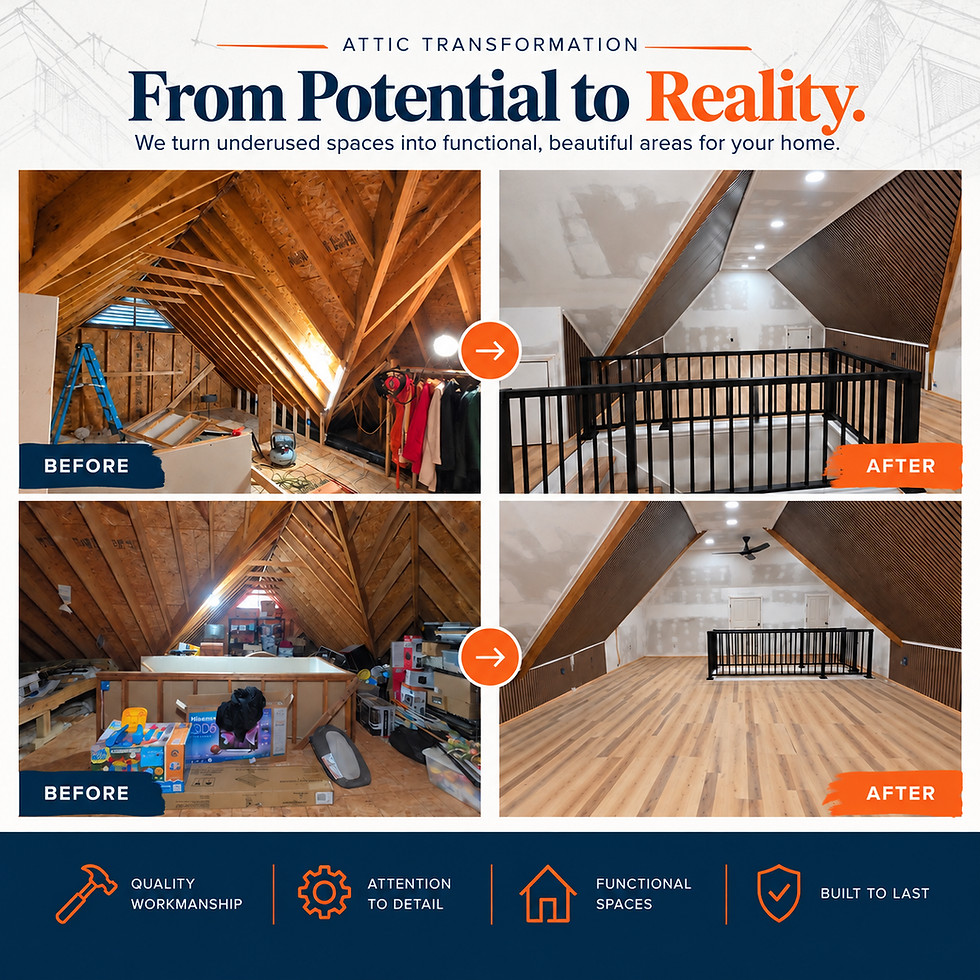 Attic transformation before-and-after collage graphic