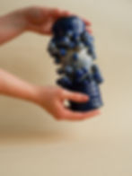 Unique blue-glazed vase from The Bubble collection, made from beige stoneware.