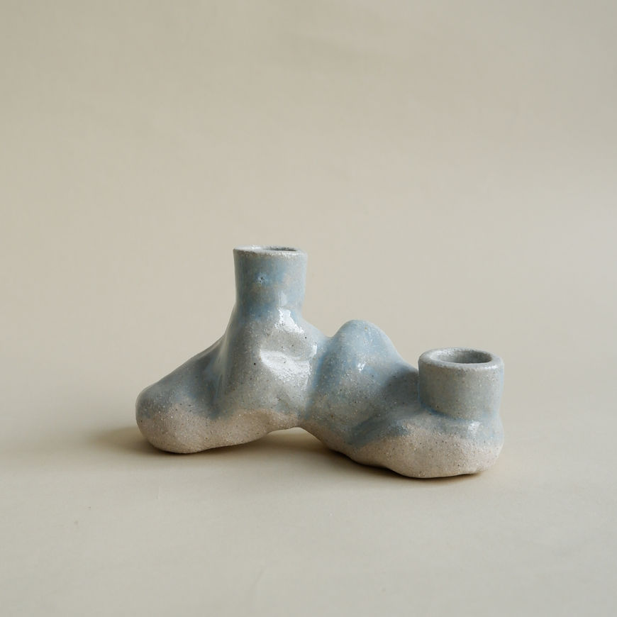 Set of two artisanal candle holders in stoneware, part of 'The Gems' collection.