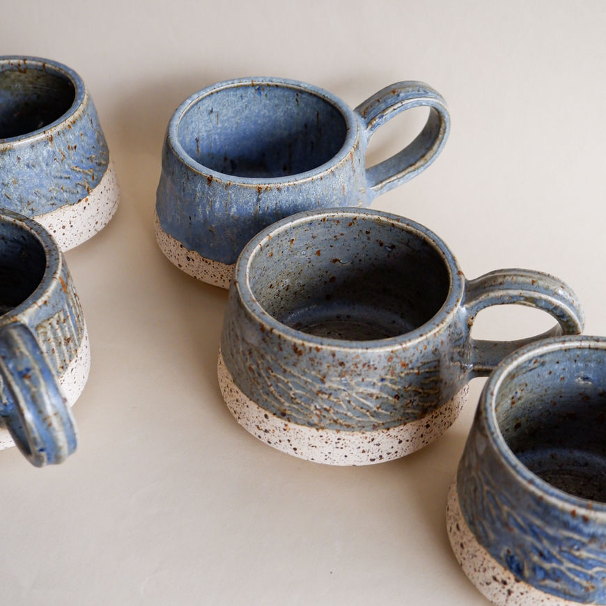 Blue speckled mugs with handles, Kovalska ceramics