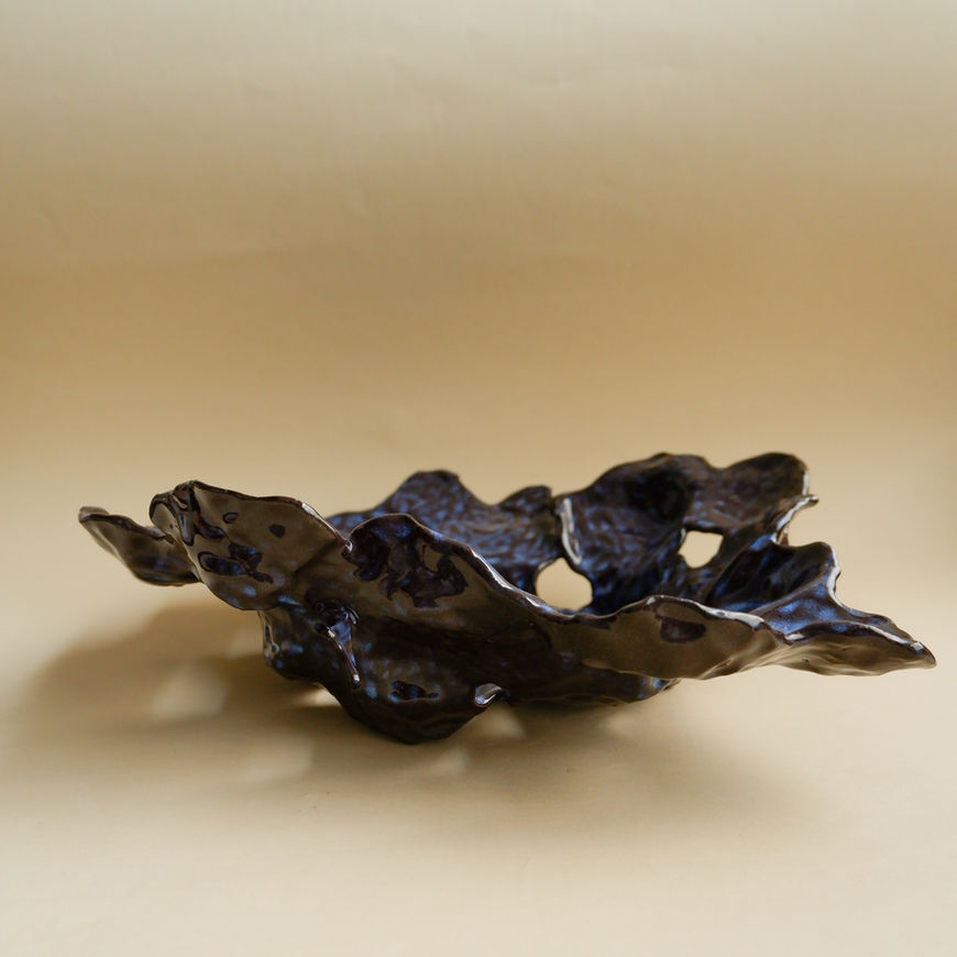 This unique ceramic centerpiece is your daily art fix! Hand built of beautiful dark brown stoneware with effect glaze .