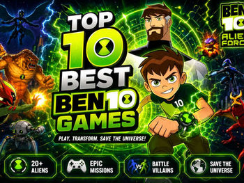 Top 10 Best Ben 10 Games Thumbnail Featuring Ben 10, Ben 10000, Alien Force Characters and Omnitrix Glitch Gameplay for Android PC PSP Online Games