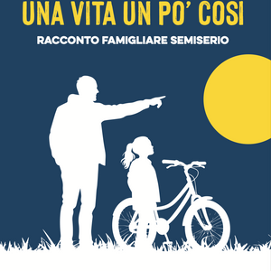 Un padre e sua figlia, bambina, osservano insieme l'orizzonte, la bicicletta della bimba accanto a lei.