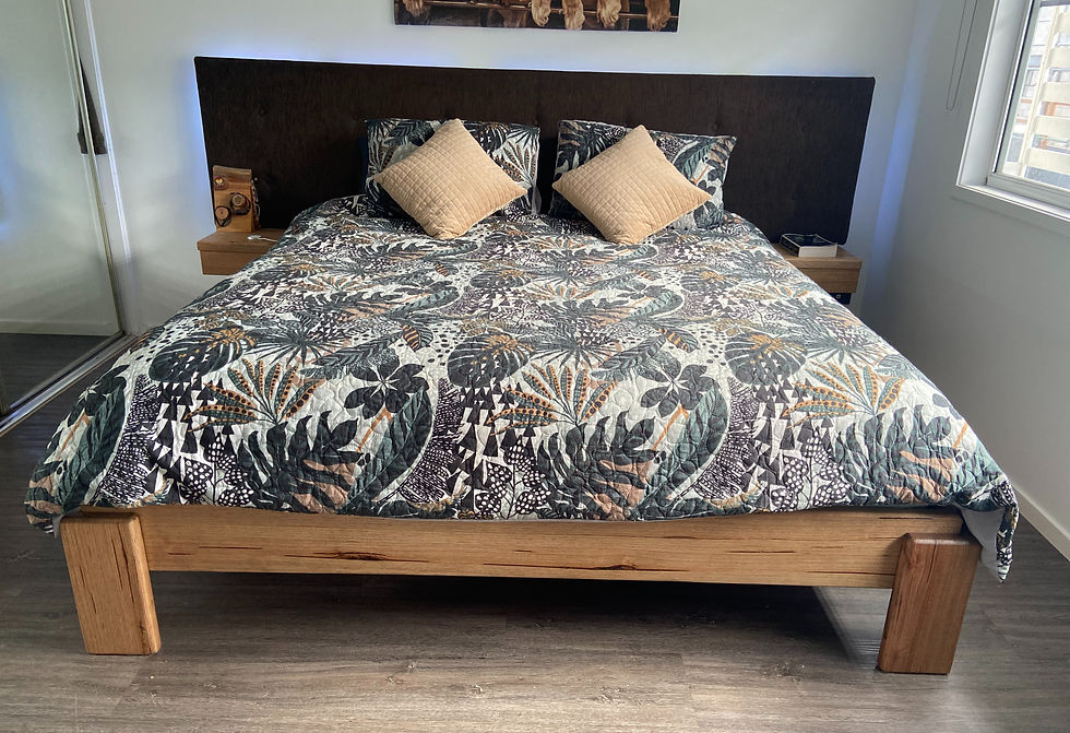 Victorian Ash King Bed with Grey Mountain Ash Stain and Attached Bedside Tables